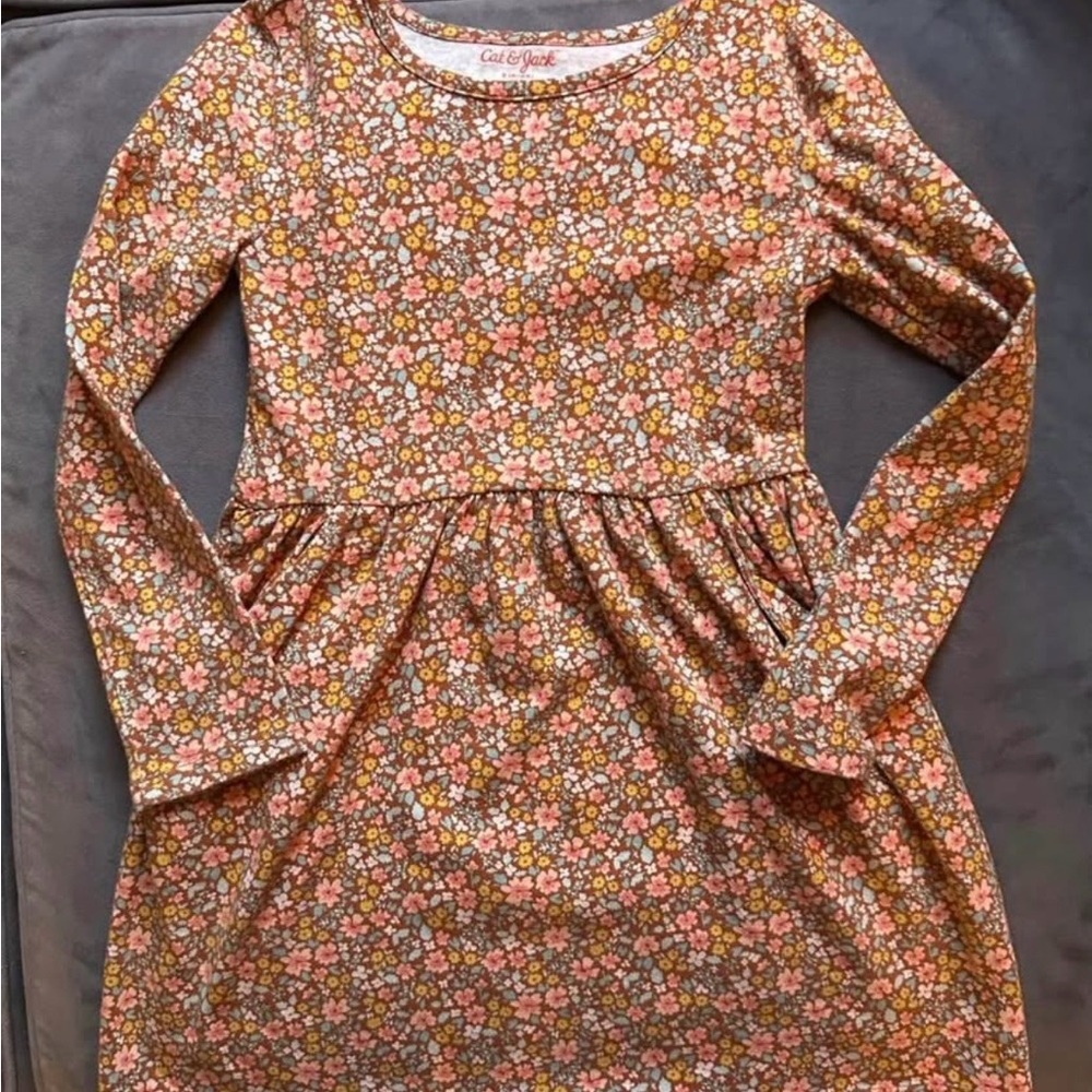 Cat & Jack Floral Long Sleeve Dress - Pink, Orange, White